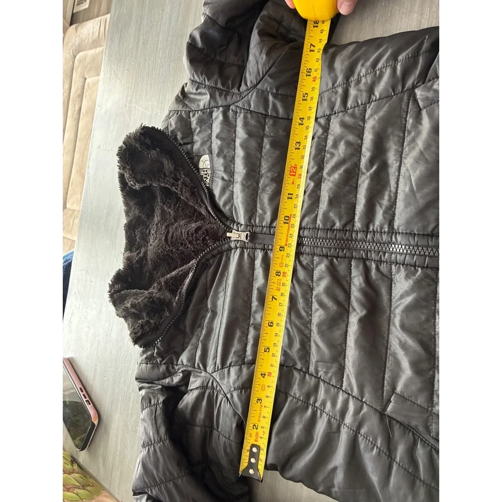 The North Face Girls Mossbud Swirl Reversible Puffer Jacket Black Fleece Coat
